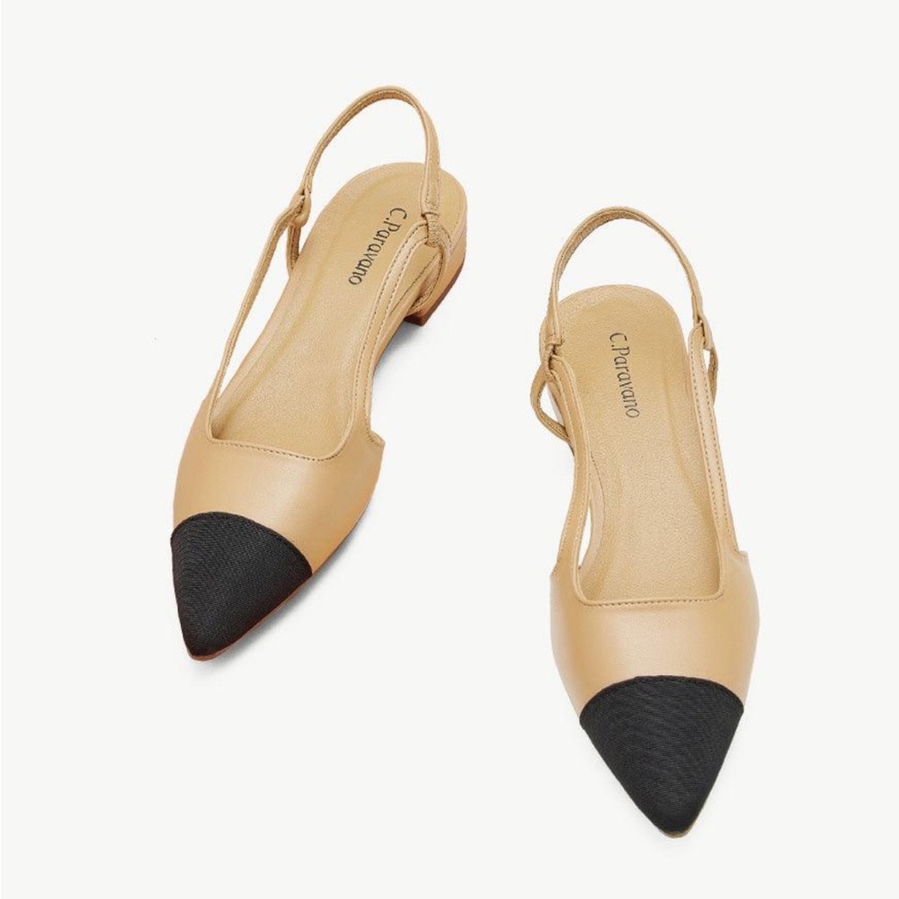 Elegant Slingback Flats Beige & Black